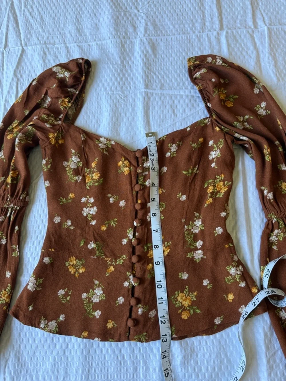 Reformation Brown Floral Square-Neck Puff-Sleeve Top